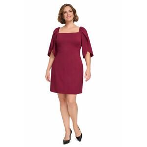DKNY Wine Burgundy Tulip Sleeve Sheath Dress Size 14 Romantic
